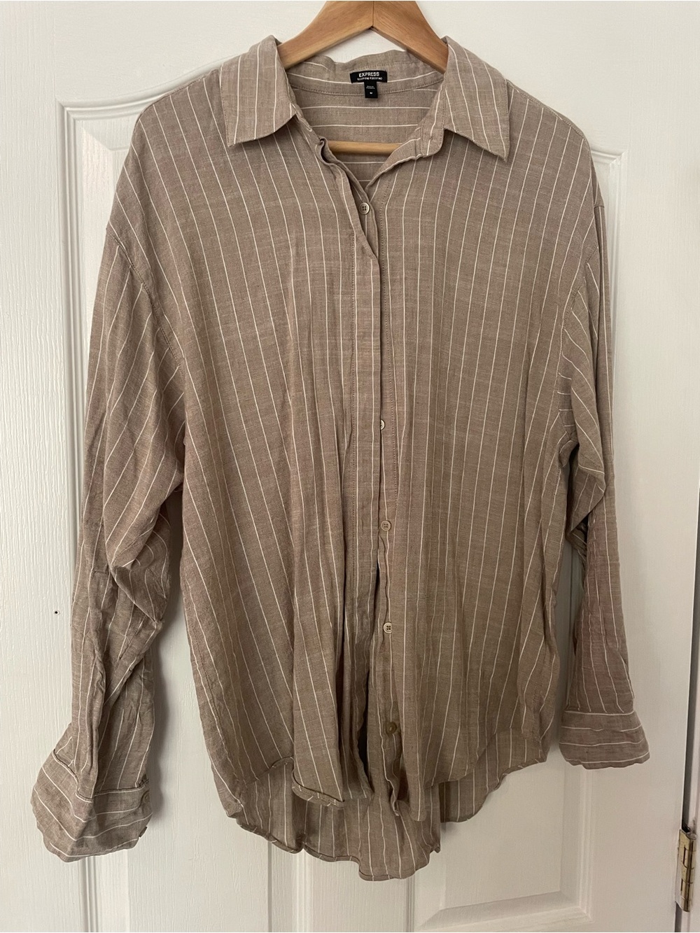 Express Striped Button-Down Shirt Brown Tan women’s medium Portofino Boyfriend